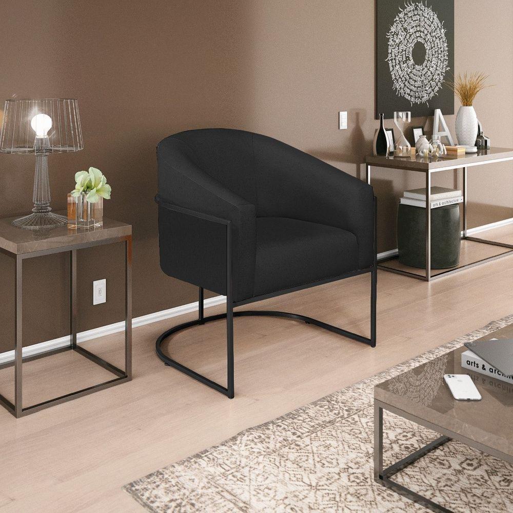 Poltrona Decorativa Sala De Estar Recepção Luiza Base De Ferro Preto Suede - Amarena Móveis Preto - 2