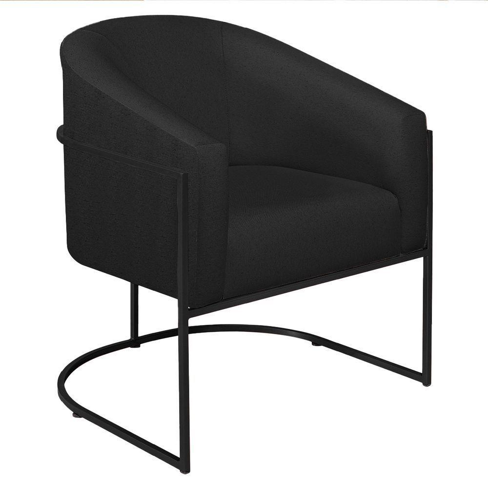 Poltrona Decorativa Sala De Estar Recepção Luiza Base De Ferro Preto Suede - Amarena Móveis Preto - 4