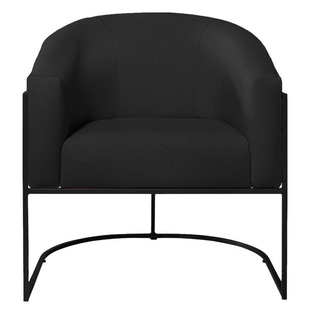 Poltrona Decorativa Sala De Estar Recepção Luiza Base De Ferro Preto Suede - Amarena Móveis Preto - 8