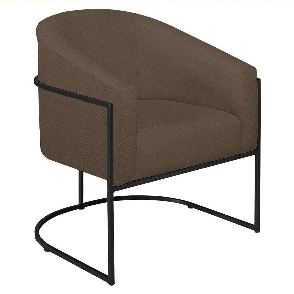 Poltrona Decorativa Sala De Estar Recepção Luiza Base De Ferro Preto Suede - Amarena Móveis Marrom - 9
