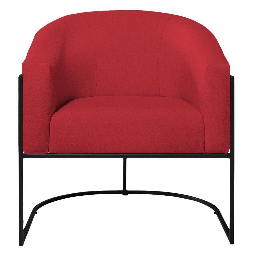 Poltrona Decorativa Sala De Estar Recepção Luiza Base De Ferro Preto Suede - Amarena Móveis Vermelho - 7