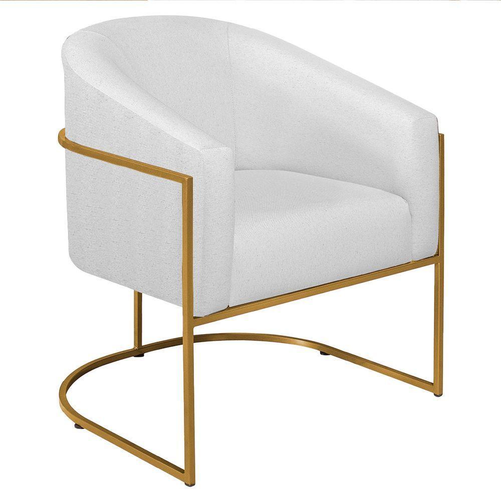 Poltrona Decorativa Sala De Estar Recepção Luiza Base De Ferro Dourado Suede - Amarena Móveis Branco - 3
