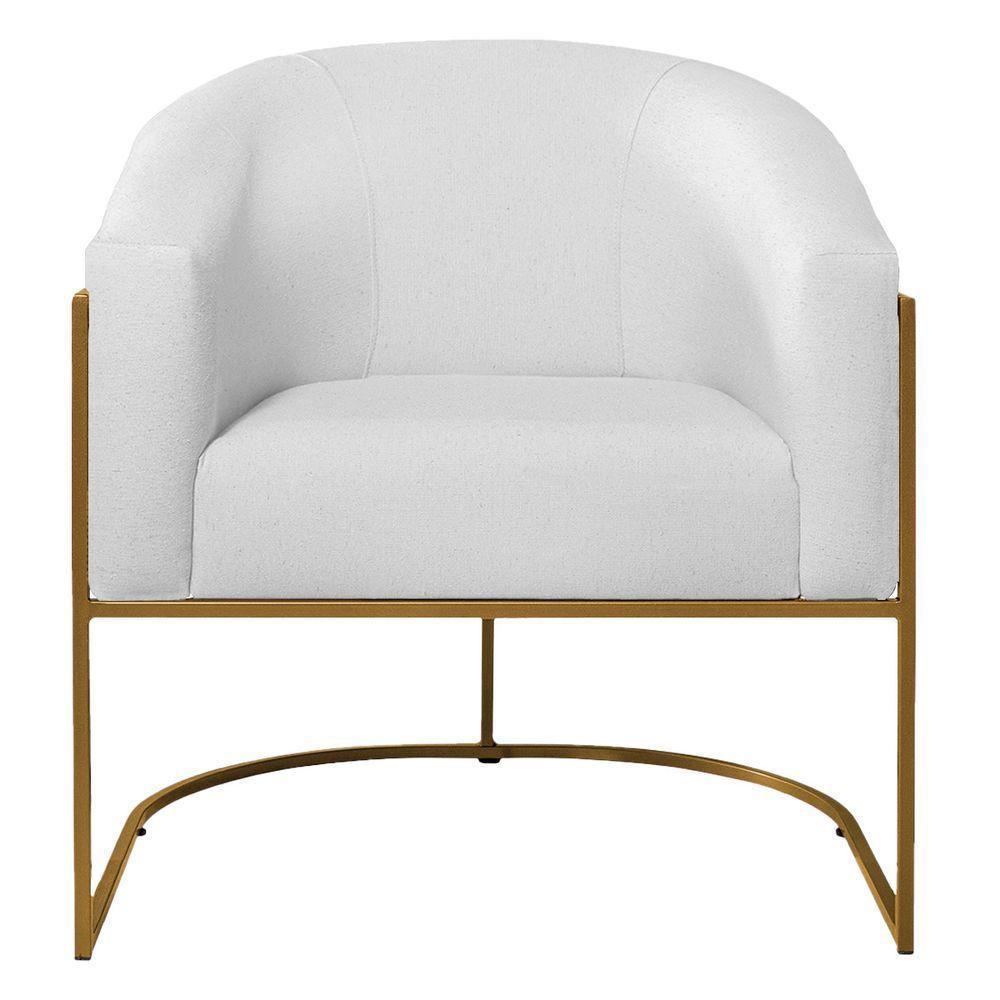 Poltrona Decorativa Sala De Estar Recepção Luiza Base De Ferro Dourado Suede - Amarena Móveis Branco - 7