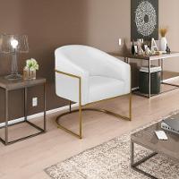 Poltrona Decorativa Sala De Estar Recepção Luiza Base De Ferro Dourado Suede - Amarena Móveis Branco - 1