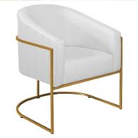 Poltrona Decorativa Sala De Estar Recepção Luiza Base De Ferro Dourado Suede - Amarena Móveis Branco - 3
