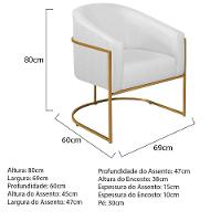 Poltrona Decorativa Sala De Estar Recepção Luiza Base De Ferro Dourado Suede - Amarena Móveis Branco - 6