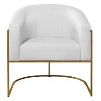 Poltrona Decorativa Sala De Estar Recepção Luiza Base De Ferro Dourado Suede - Amarena Móveis Branco - 7