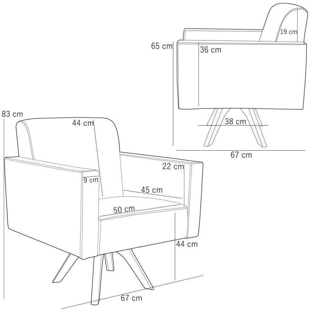 Poltrona Giratória Base De Madeira Suede Azul Marinho - 2