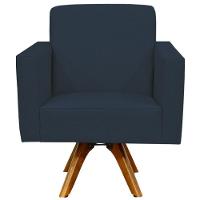 Poltrona Giratória Base De Madeira Suede Azul Marinho - 5
