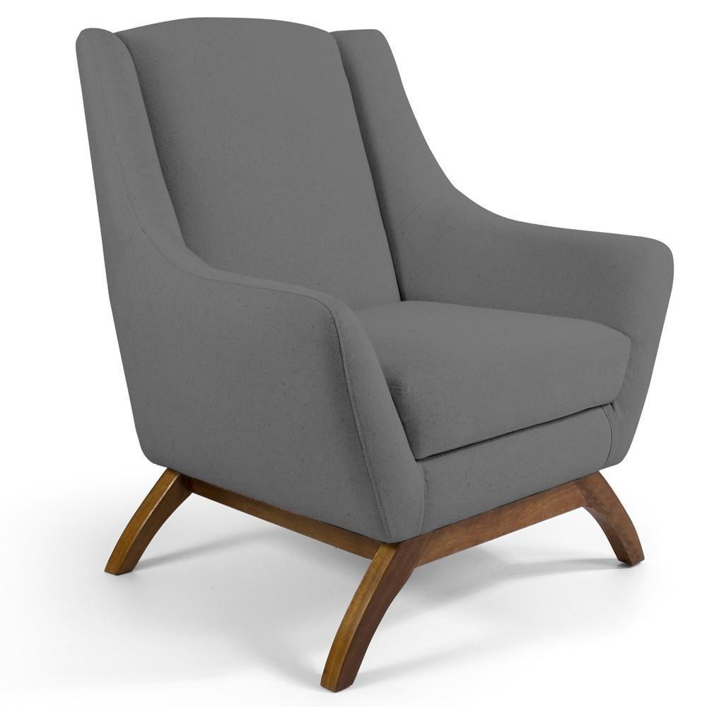 Poltrona Fixa Base De Madeira Linho Cinza C-416 - 1