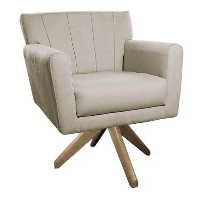 Poltrona Laura Base Giratória De Madeira Linho - Amarena Móveis Bege