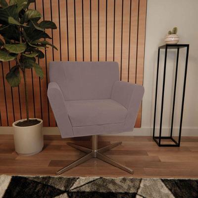 Poltrona Laura Base Giratória De Metal Linho - Doce Sonho Móveis Rosê
