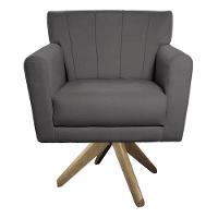 Poltrona Laura Base Giratória De Madeira Linho - Doce Sonho Móveis Cinzaescuro