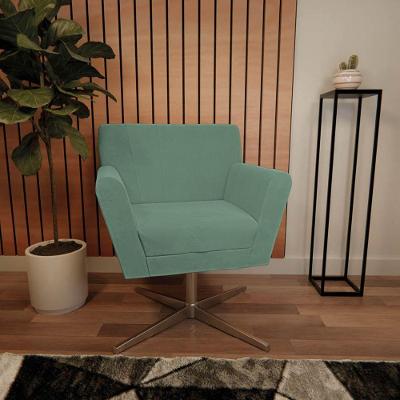 Poltrona Laura Base Giratória De Metal Linho - Doce Sonho Móveis Cinzaescuro