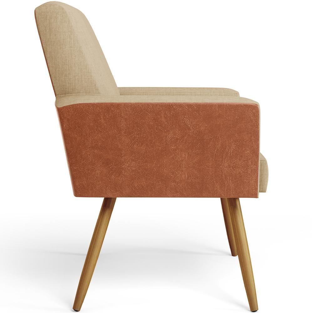 Poltrona Maria Pés Palito Linho Bege Couríssimo Camel - 3