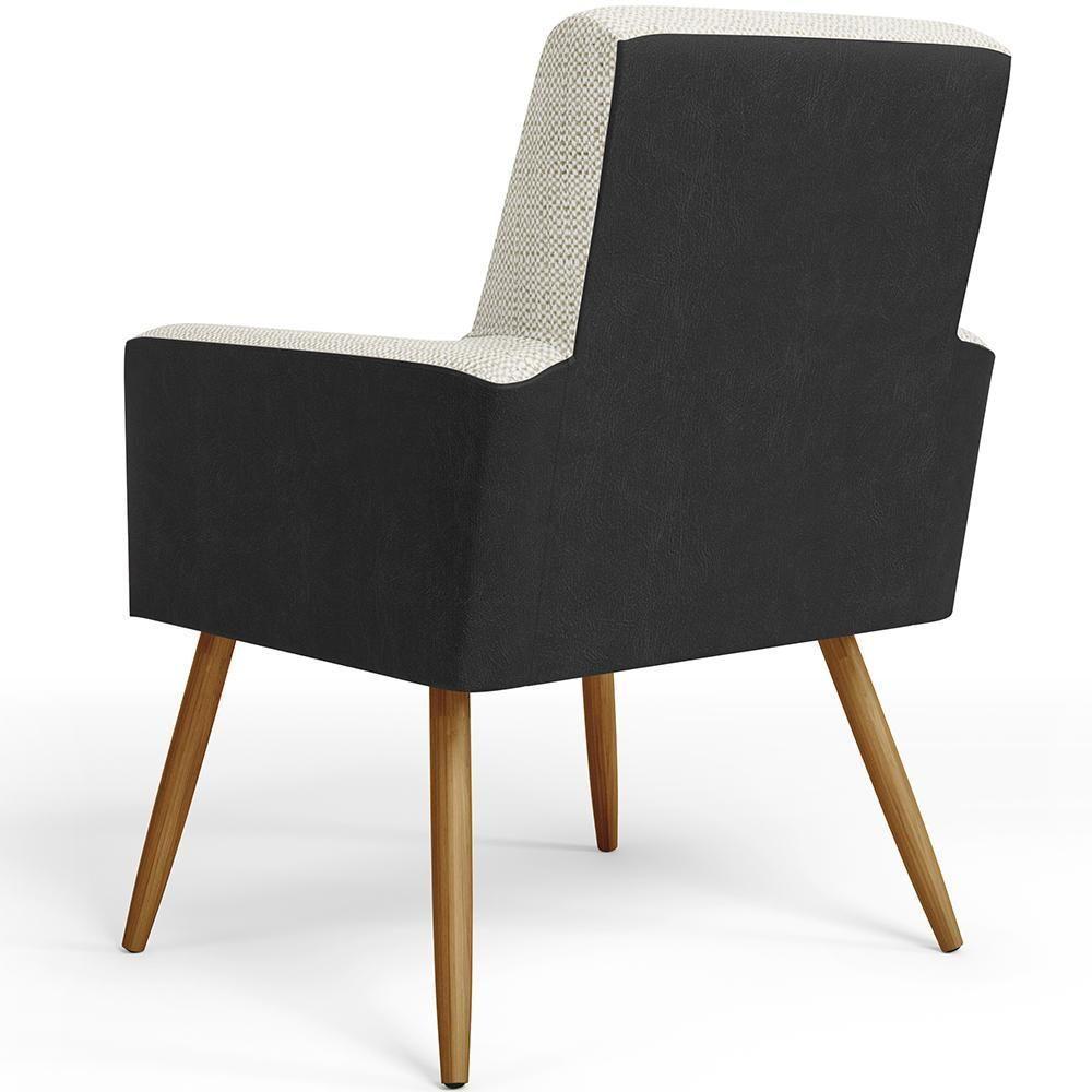 Poltrona Pés Palito Linho Champagne Couríssimo Preto - 2