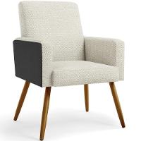 Poltrona Pés Palito Linho Champagne Couríssimo Preto - 1