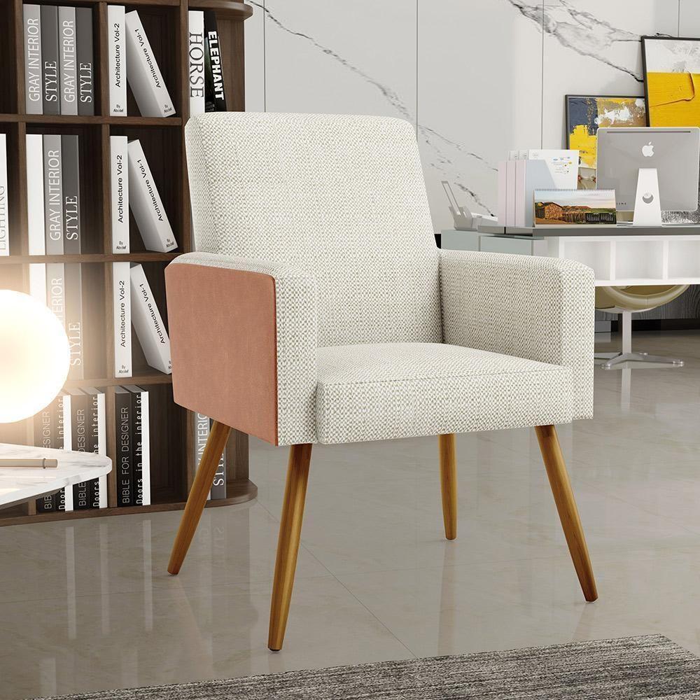 Poltrona Pés Palito Linho Champagne Couríssimo Camel - 8