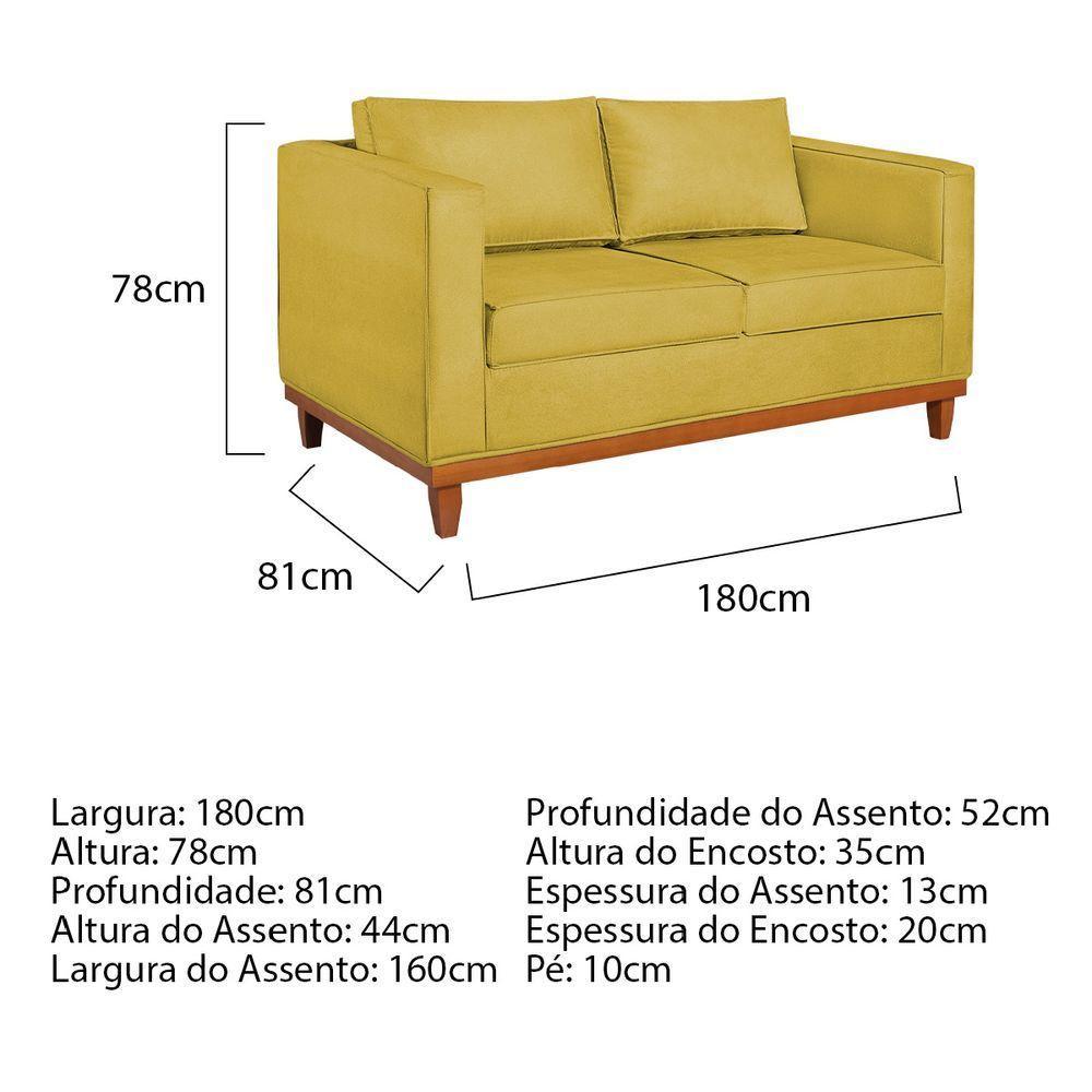 Sofá 2 E 3 Lugares Europa 180cm Suede - Doce Sonho Móveis Amarelo - 5