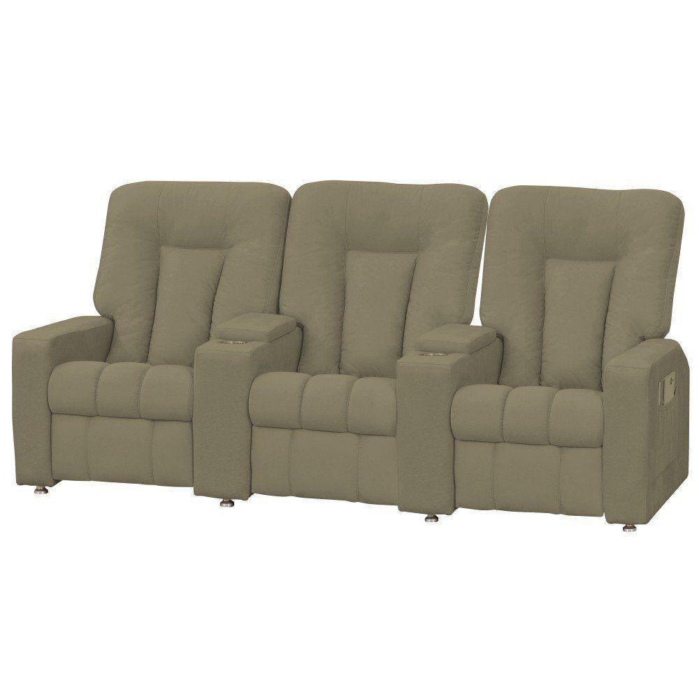 Poltrona Tripla Reclinável Cinema Jetta Veludo Bege Matrix - 1