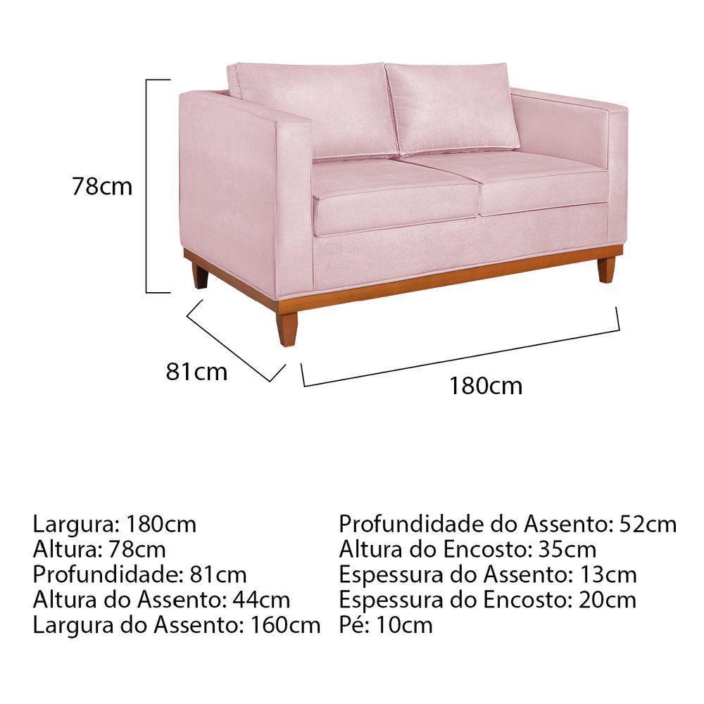 Sofá 2 E 3 Lugares Europa 180cm Suede - Doce Sonho Móveis Rosa Bebê - 5
