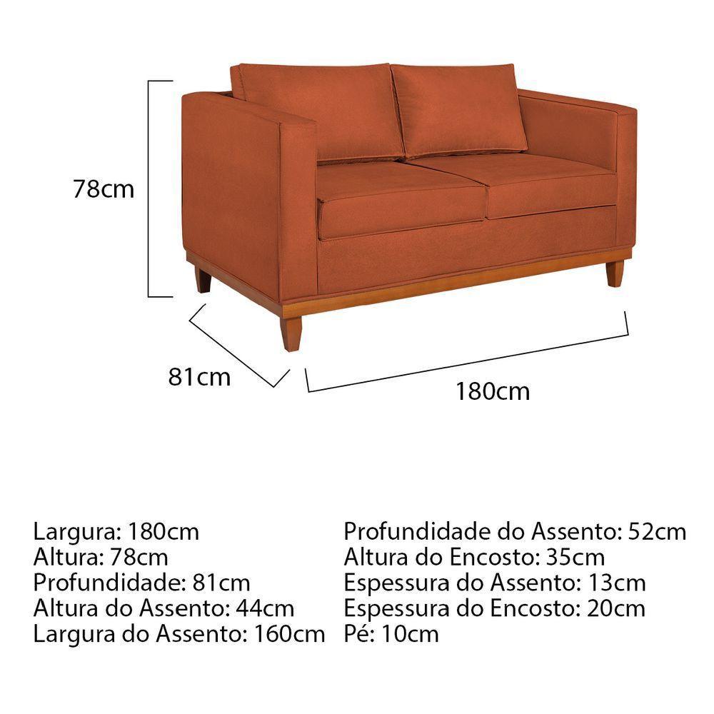 Sofá 2 E 3 Lugares Europa 180cm Suede - Doce Sonho Móveis Terracota - 5