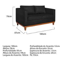 Sofá 2 E 3 Lugares Europa 180cm Suede - Doce Sonho Móveis Preto