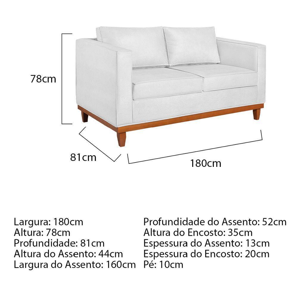 Sofá 2 E 3 Lugares Europa 180cm Suede - Doce Sonho Móveis Branco - 5