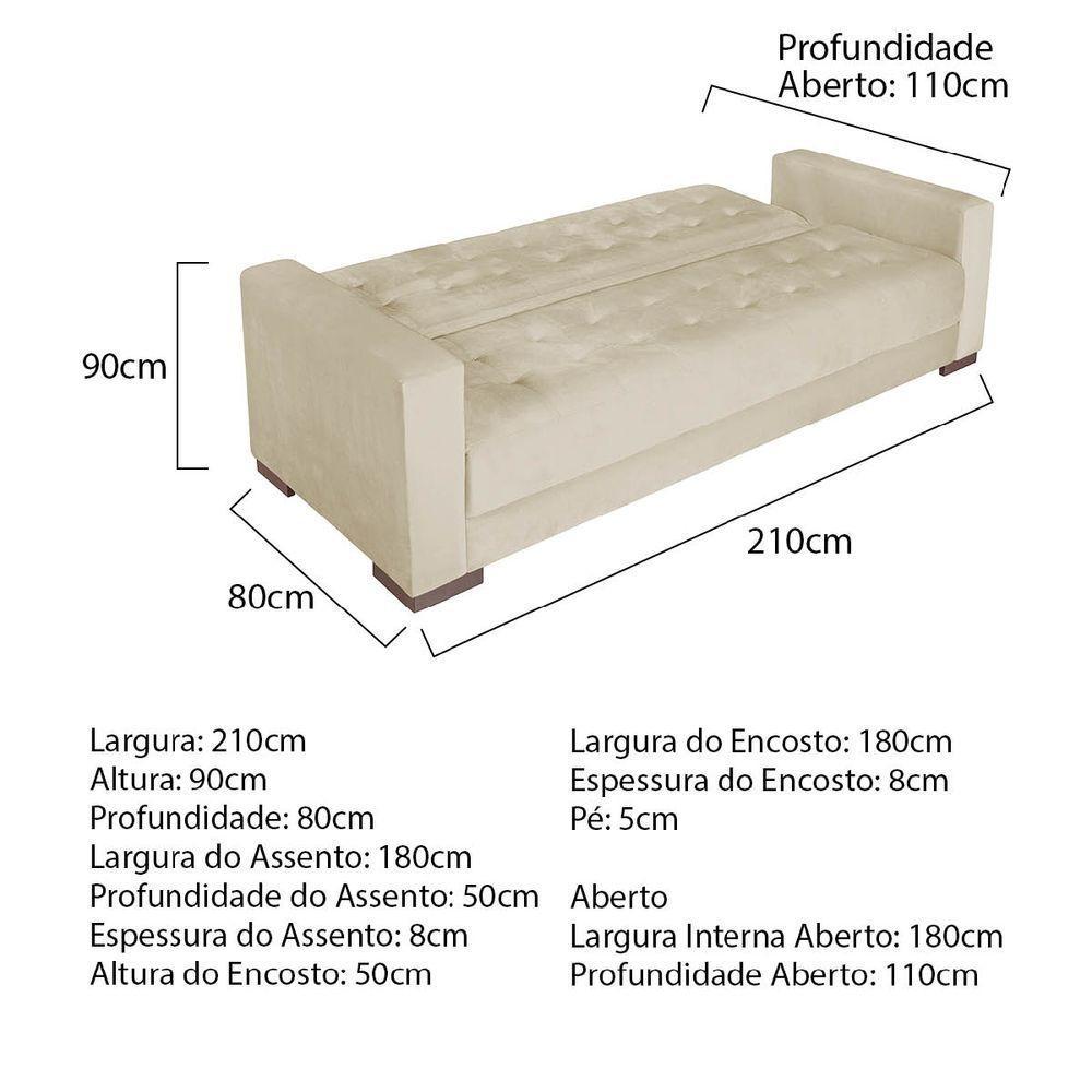 Sofá Cama 3 Lugares Jobim Linho - Doce Sonho Móveis Bege - 7
