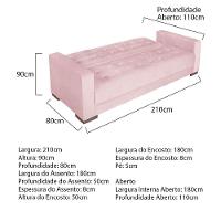 Sofá Cama 3 Lugares Jobim Suede - Doce Sonho Móveis Rosa Bebê