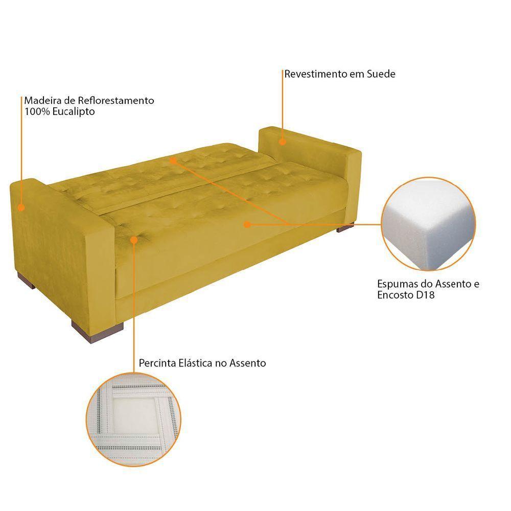 Sofá Cama 3 Lugares Jobim Suede - Doce Sonho Móveis Amarelo - 6