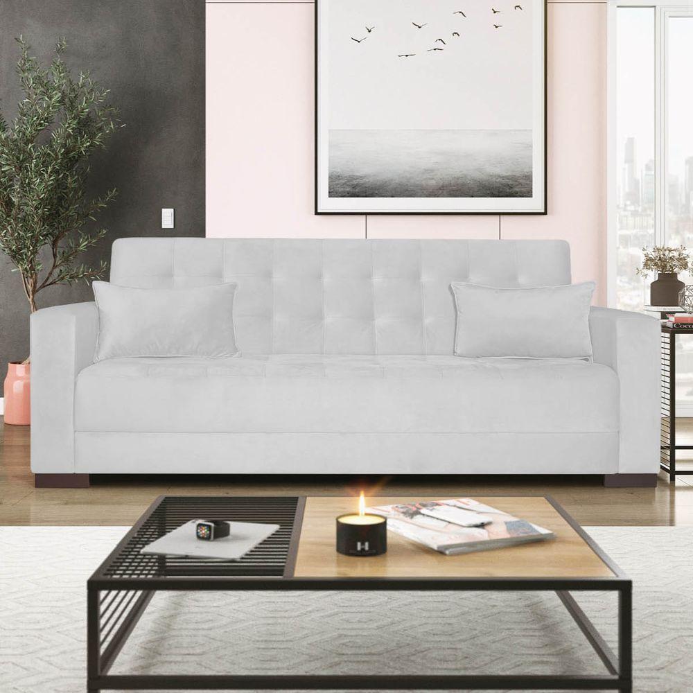 Sofá Cama 3 Lugares Jobim Suede - Doce Sonho Móveis Branco - 1