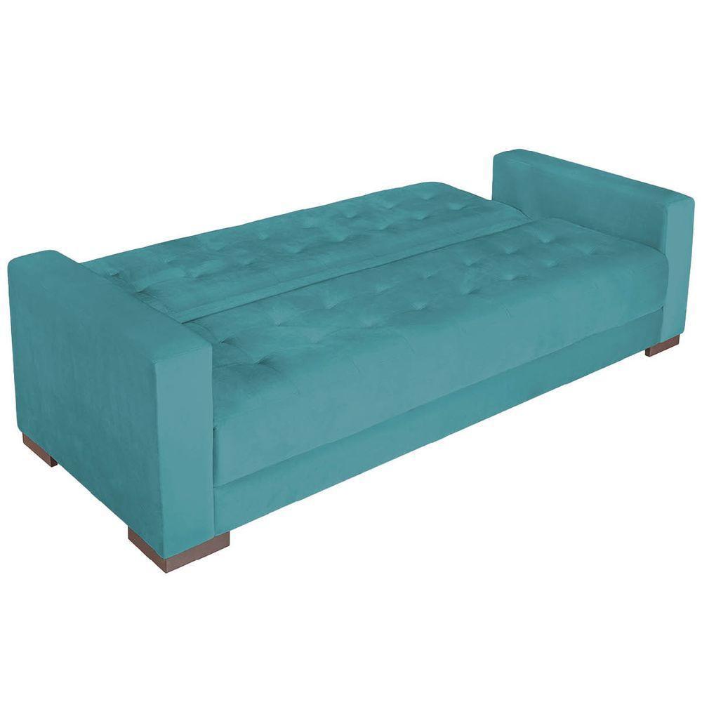 Sofá Cama 3 Lugares Jobim Suede - Doce Sonho Móveis Azul Turquesa - 4