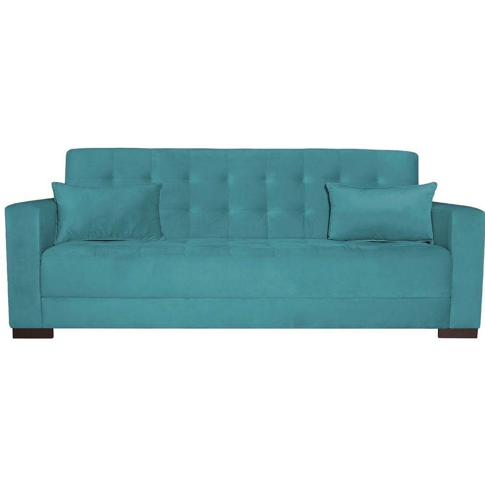 Sofá Cama 3 Lugares Jobim Suede - Doce Sonho Móveis Azul Turquesa - 5