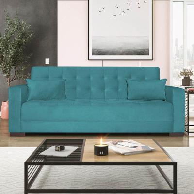 Sofá Cama 3 Lugares Jobim Suede - Doce Sonho Móveis Azul Turquesa