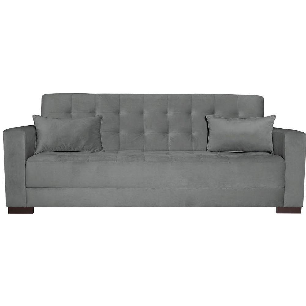 Sofá Cama 3 Lugares Jobim Suede - Doce Sonho Móveis Cinza - 5