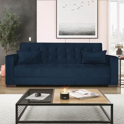 Sofá Cama 3 Lugares Jobim Suede - Doce Sonho Móveis Azul Marinho