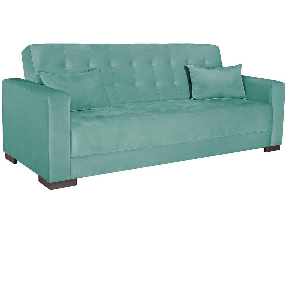 Sofá Cama 3 Lugares Jobim Suede - Doce Sonho Móveis Azul Tiffany - 8