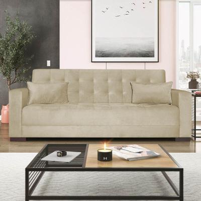 Sofá Cama 3 Lugares Jobim Suede - Doce Sonho Móveis Bege