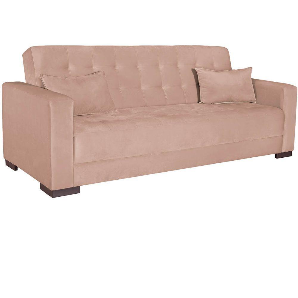 Sofá Cama 3 Lugares Jobim Suede - Doce Sonho Móveis Rosê - 8