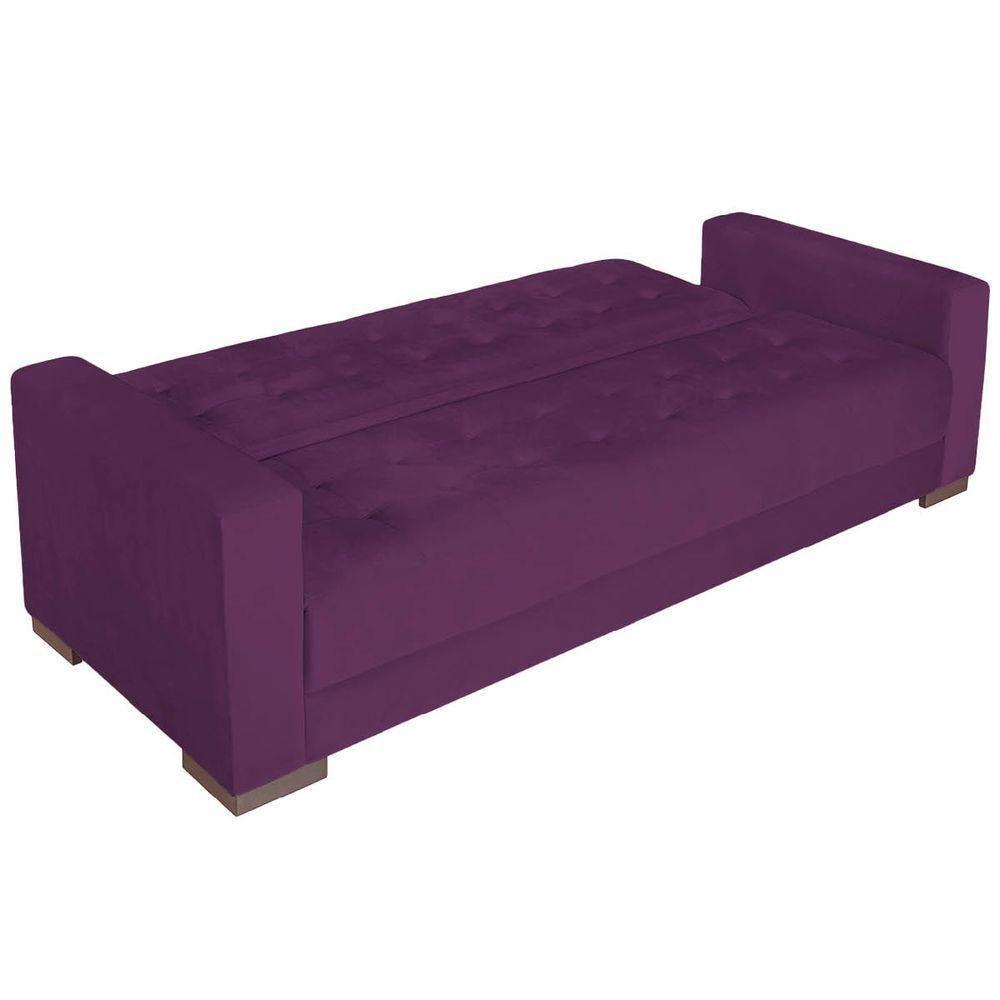 Sofá Cama 3 Lugares Jobim Suede - Doce Sonho Móveis Roxo - 4