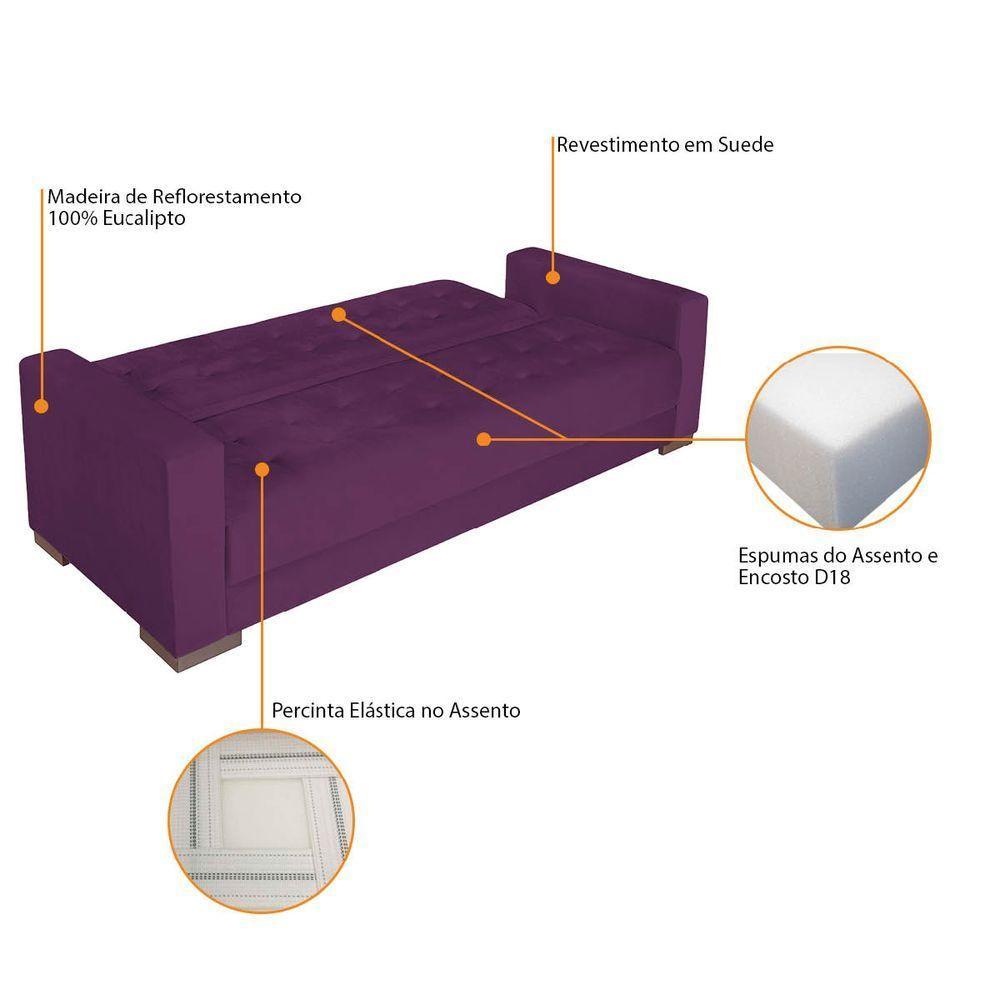 Sofá Cama 3 Lugares Jobim Suede - Doce Sonho Móveis Roxo - 6