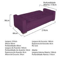 Sofá Cama 3 Lugares Jobim Suede - Doce Sonho Móveis Roxo - 7