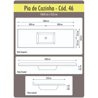 Tampo Para Pia De Cozinha Rorato Marmoplan 1,60 M Cuba Central Travertino