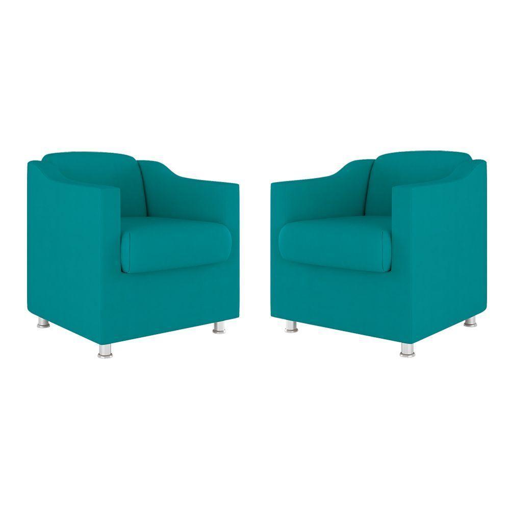 Kit 02 Cadeiras Poltronas Decorativas Recepção Clinica Suede Cor:azul Turquesa - 1
