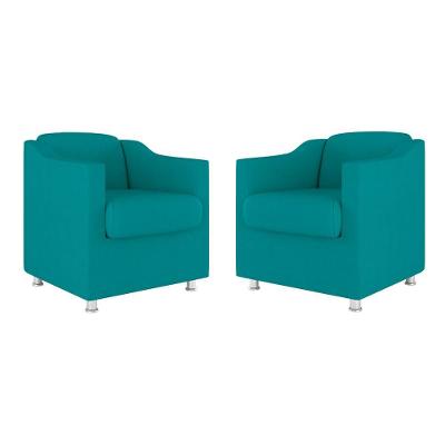 Kit 02 Cadeiras Poltronas Decorativas Recepção Clinica Suede Cor:azul Turquesa