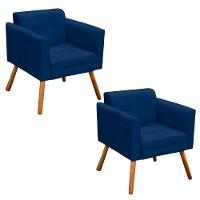 Kit 02 Poltronas Elisa Suede Azul Marinho Pés Palito D´rossi - 1