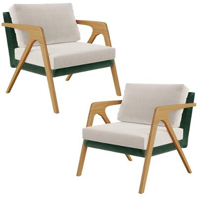 Kit 2 Poltronas Decorativas Pietra L02 Sala Estar Linho Verde Natural Lyam Decor