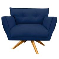 Kit 02 Poltronas Giratória Suede Base Madeira Azul Marinho - 9