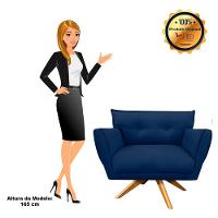 Kit 02 Poltronas Giratória Suede Base Madeira Azul Marinho - 13